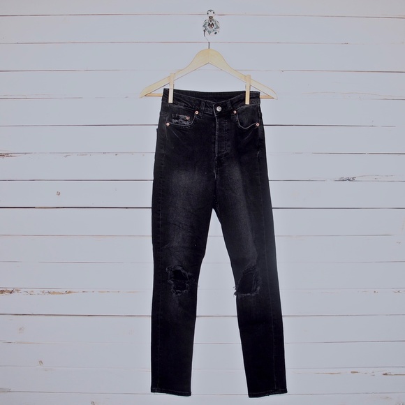 H&M Vintage Destroyed High Rise Charcoal Skinny - Picture 1 of 11
